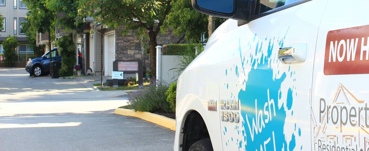 Professional exterior cleaning team at work